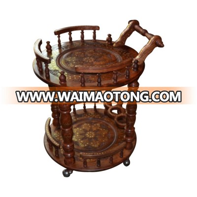 Luxury Tea Trolley , Carved Fancy Traditional Tea Trolley , Wooden Tea Trolley , Wooden Tea Cart